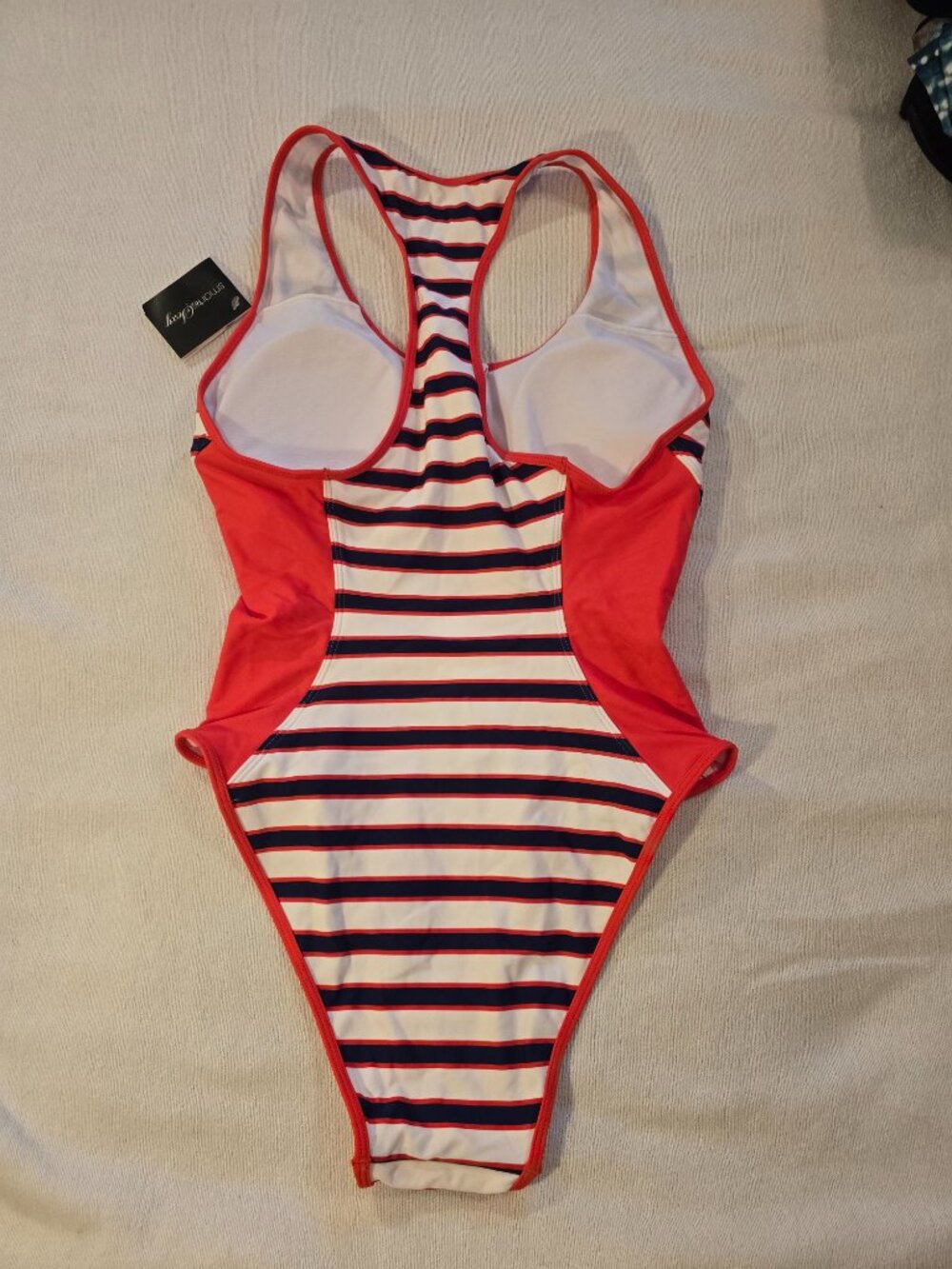 Smart And Sexy One Piece Swimsuit Striped Front Zip Athletic NWT Size Large - Picture 10 of 16